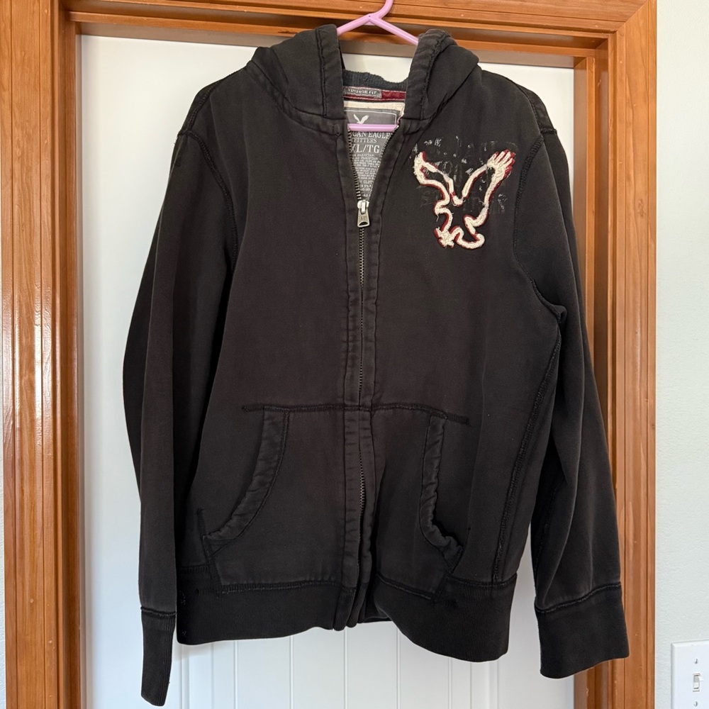 American Eagle Outfitters Black Zip-Up Jacket with Logo